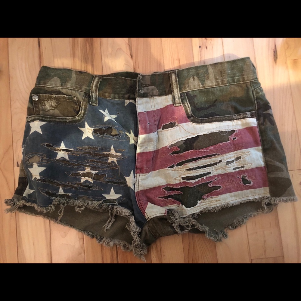 Ralph Lauren Camo American Flag Denim Shorts